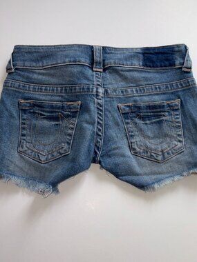 True Religion Keira Cutt Off Jean Shorts Low Rise Size 24